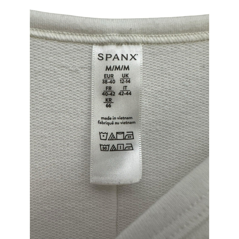 Spanx Sweatshirt Womens Medium White Crew Neck 3/4 Sleeve Gym Inside Out #V3-1 - Picture 2 of 9